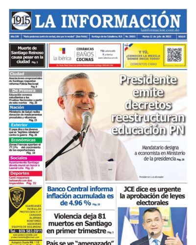 Portada Periódico La Información, Martes 12 Julio, 2022