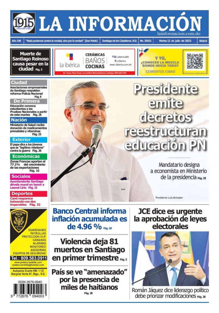 Portada Periódico La Información, Martes 12 Julio, 2022