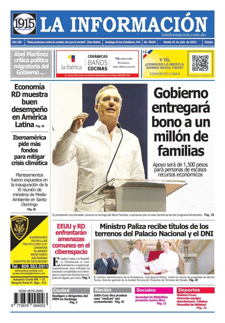 Portada Periódico La Información, Martes 19 Julio, 2022