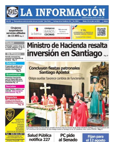 Portada Periódico La Información, Martes 26 Julio, 2022