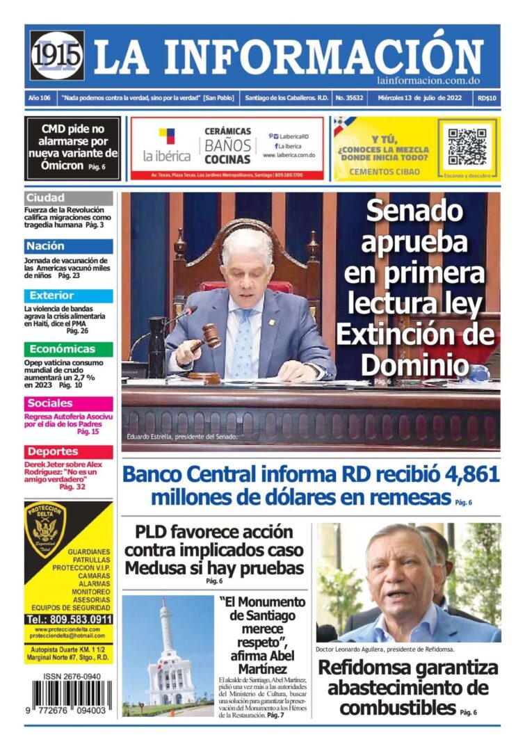 Portada Periódico La Información, Miércoles 13 Julio, 2022