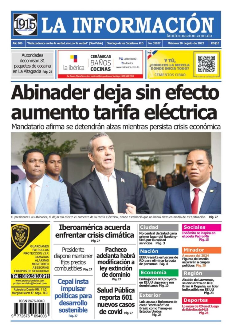 Portada Periódico La Información, Miércoles 20 Julio, 2022