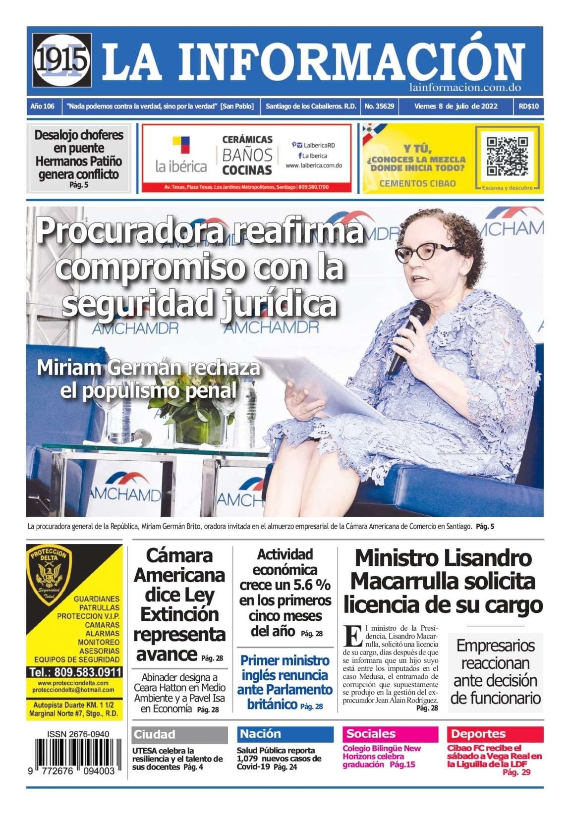 Portada Periódico La Información, Viernes 08 Julio, 2022