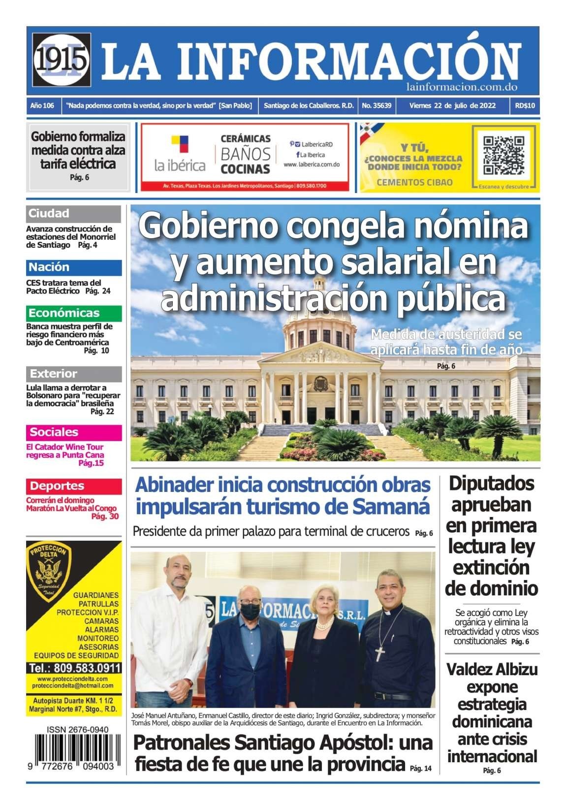 Portada Periódico La Información, Viernes 22 Julio, 2022