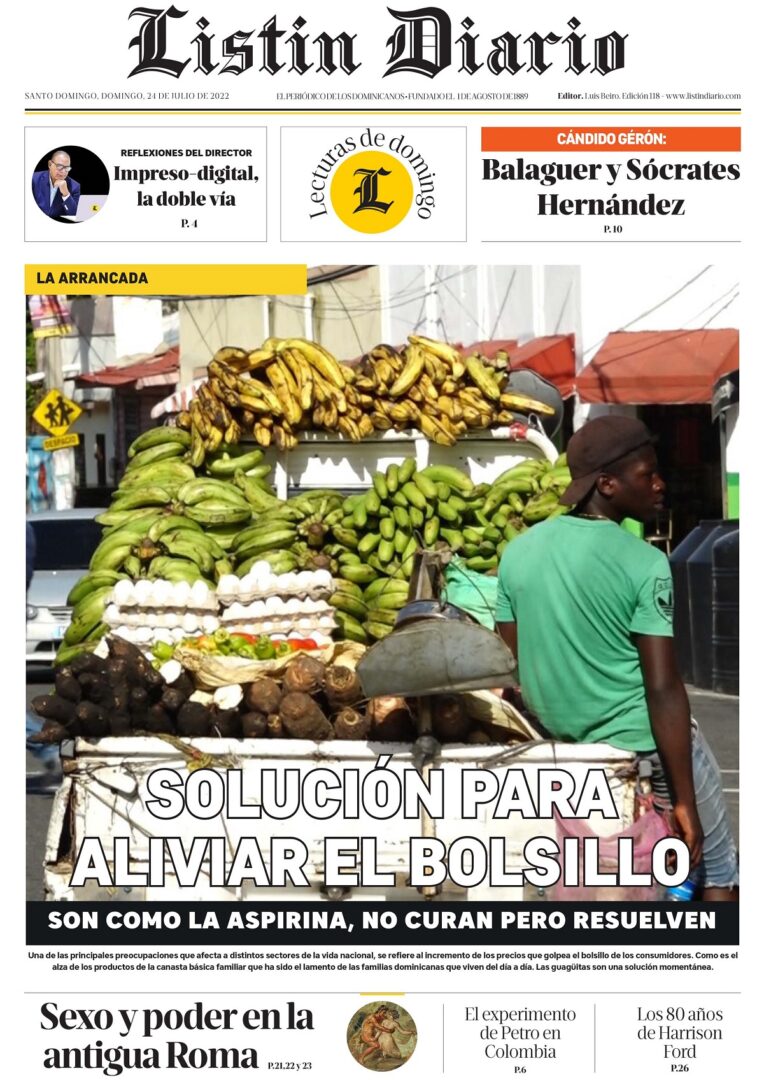 Portada Periódico Listín Diario, Domingo 24 Julio, 2022