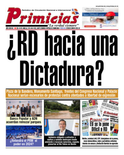 Portada Periódico Primicias, Domingo 26 Junio, 2022