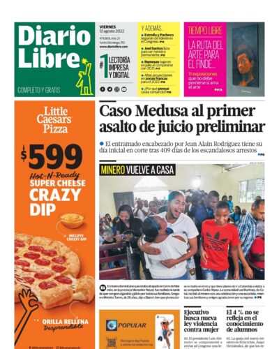 Portada Periódico Diario Libre, Viernes 12 Agosto, 2022