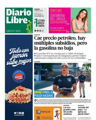 Portada Periódico Diario Libre, Viernes 19 Agosto, 2022