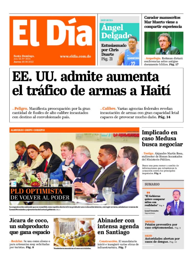 Portada Periódico El Día, Jueves 18 Agosto, 2022