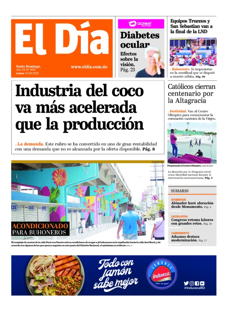 Portada Periódico El Día, Lunes 15 Agosto, 2022