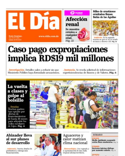 Portada Periódico El Día, Lunes 29 Agosto, 2022