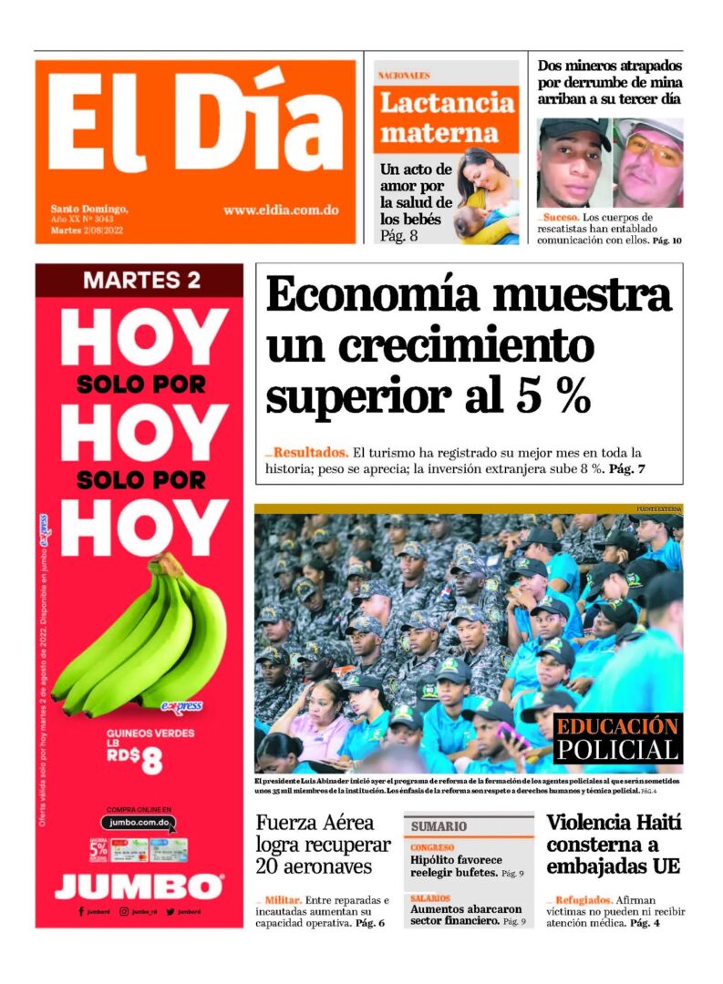 Portada Periódico El Día, Martes 02 Agosto, 2022