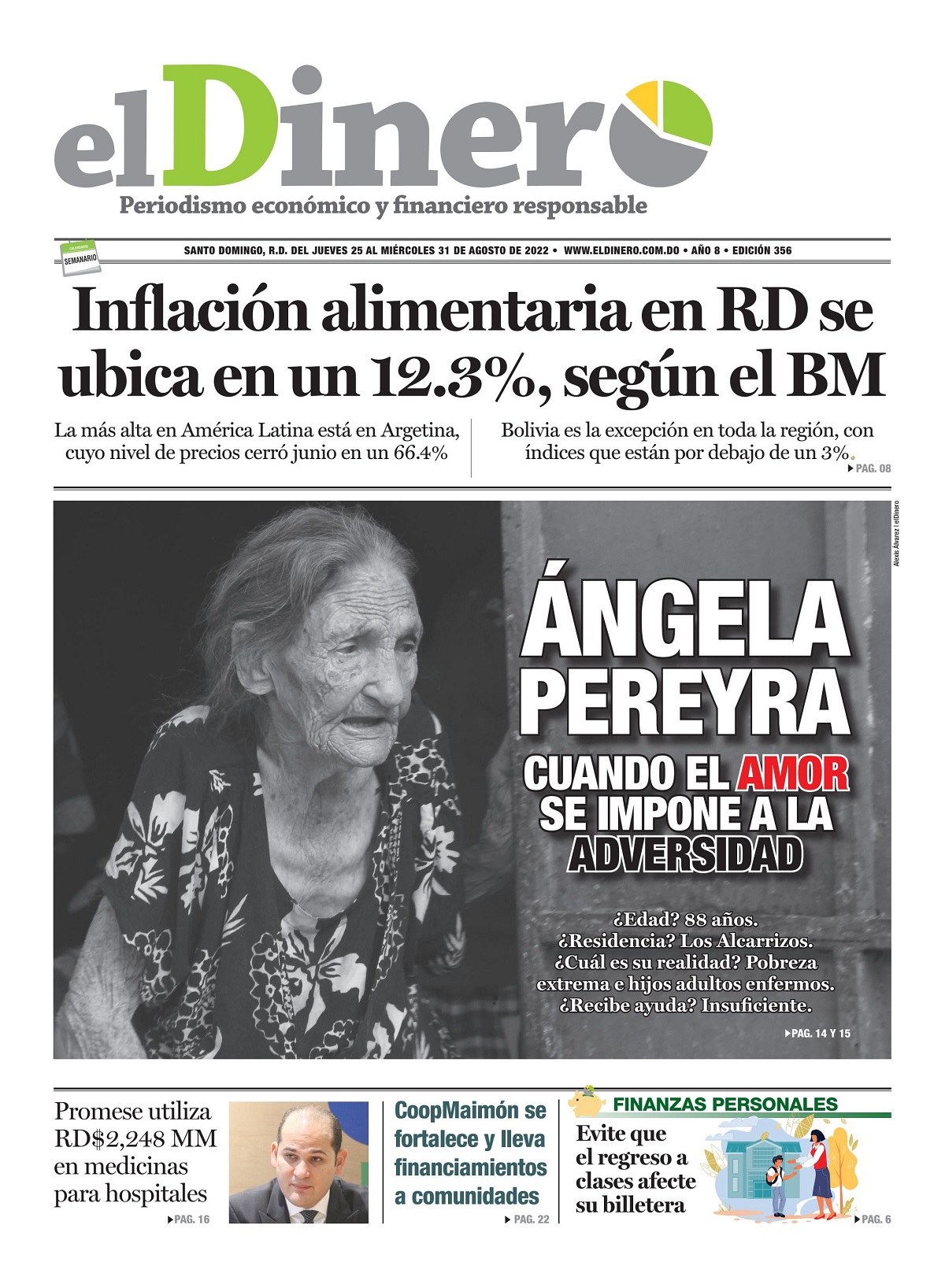 Portada Periódico El Dinero, Miércoles 24 Agosto, 2022