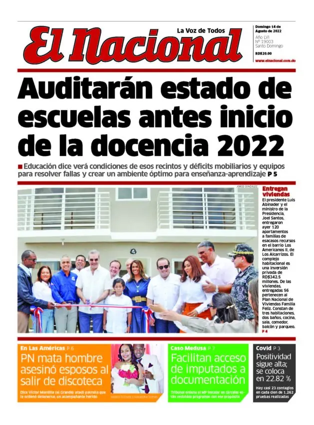 Portada Periódico El Nacional, Domingo 14 Agosto, 2022