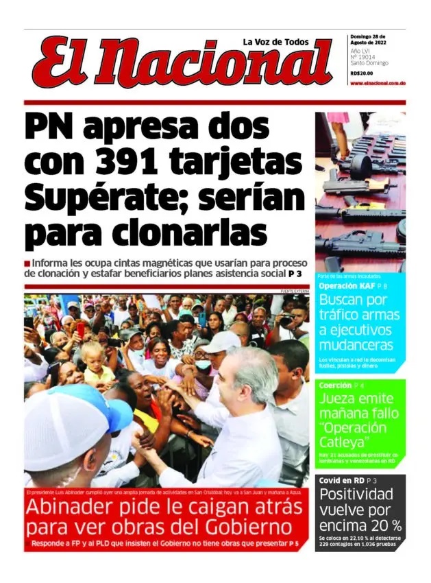 Portada Periódico El Nacional, Domingo 28 Agosto, 2022