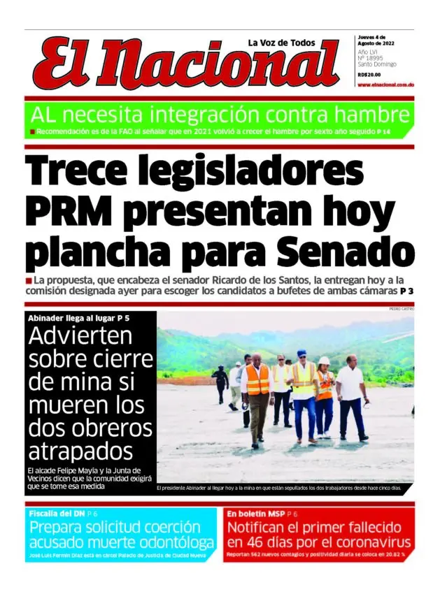 Portada Periódico El Nacional, Jueves 04 Agosto, 2022