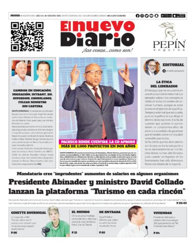 Portada Periódico El Nuevo Diario, Jueves 04 Agosto, 2022