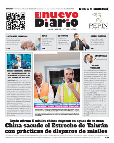 Portada Periódico El Nuevo Diario, Viernes 05 Agosto, 2022