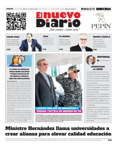 Portada Periódico El Nuevo Diario, Viernes 19 Agosto, 2022