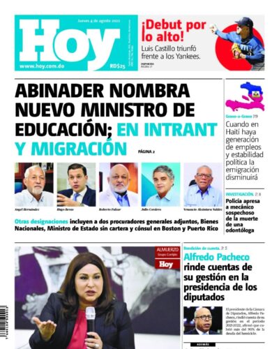 Portada Periódico Hoy, Jueves 04 Agosto, 2022