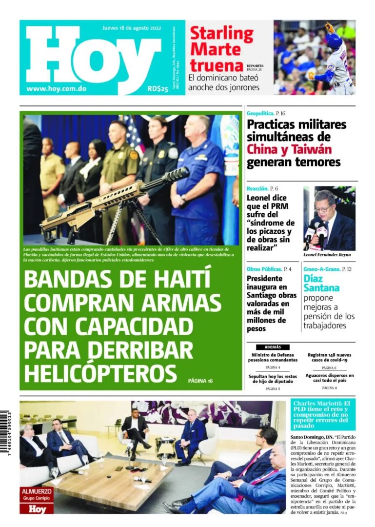 Portada Periódico Hoy, Jueves 18 Agosto, 2022