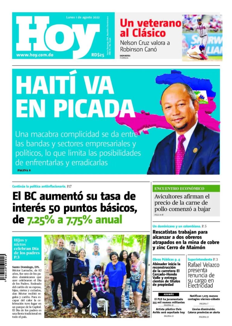 Portada Periódico Hoy, Lunes 01 Agosto, 2022