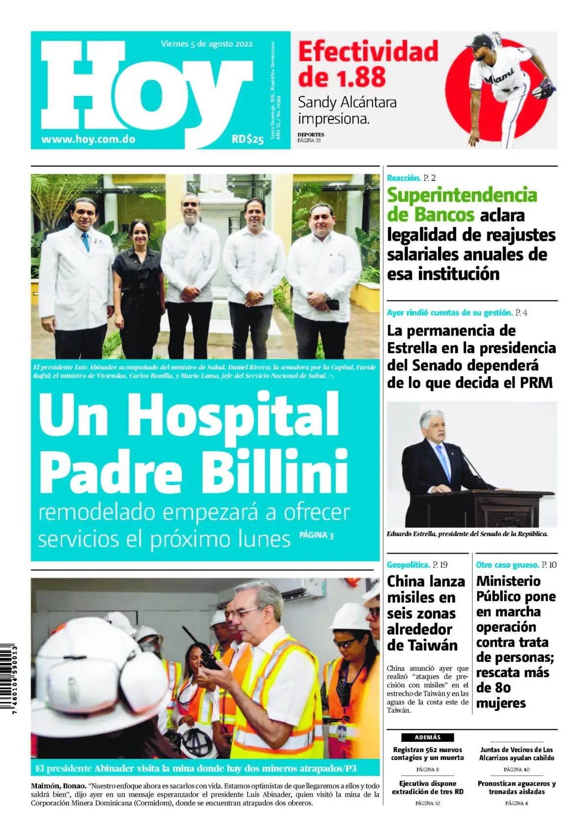 Portada Periódico Hoy, Viernes 05 Agosto, 2022