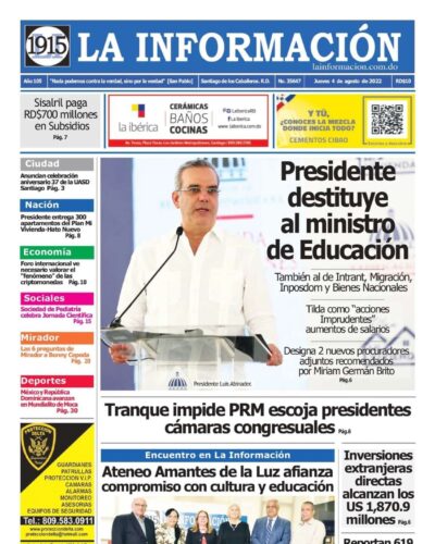 Portada Periódico La Información, Jueves 04 Agosto, 2022