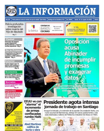 Portada Periódico La Información, Jueves 18 Agosto, 2022