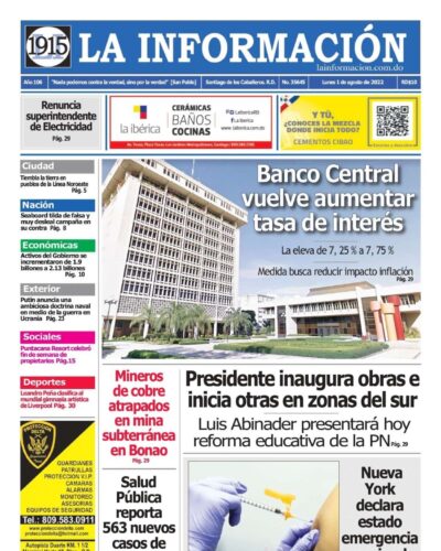 Portada Periódico La Información, Lunes 01 Agosto, 2022
