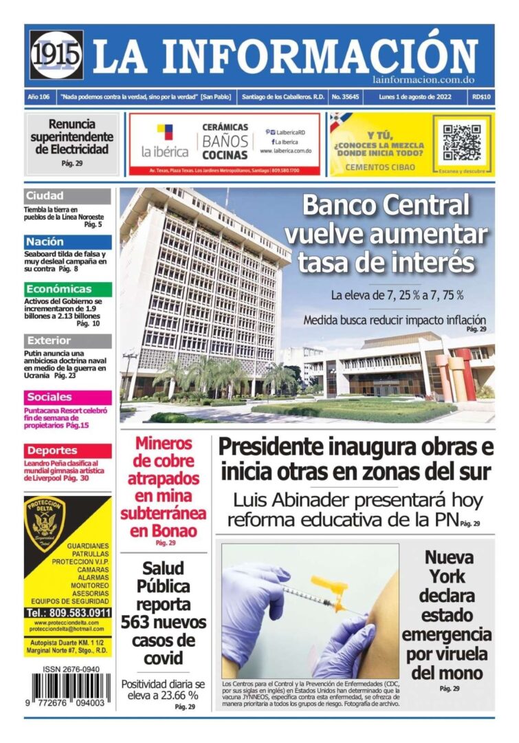 Portada Periódico La Información, Lunes 01 Agosto, 2022