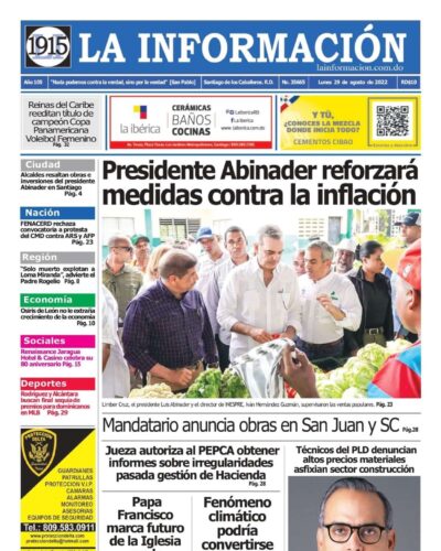 Portada Periódico La Información, Lunes 29 Agosto, 2022