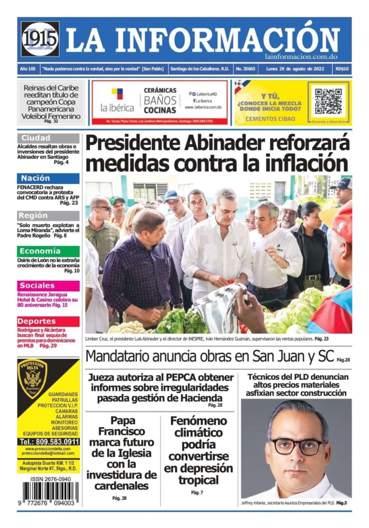 Portada Periódico La Información, Lunes 29 Agosto, 2022