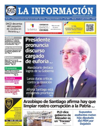 Portada Periódico La Información, Miércoles 17 Agosto, 2022