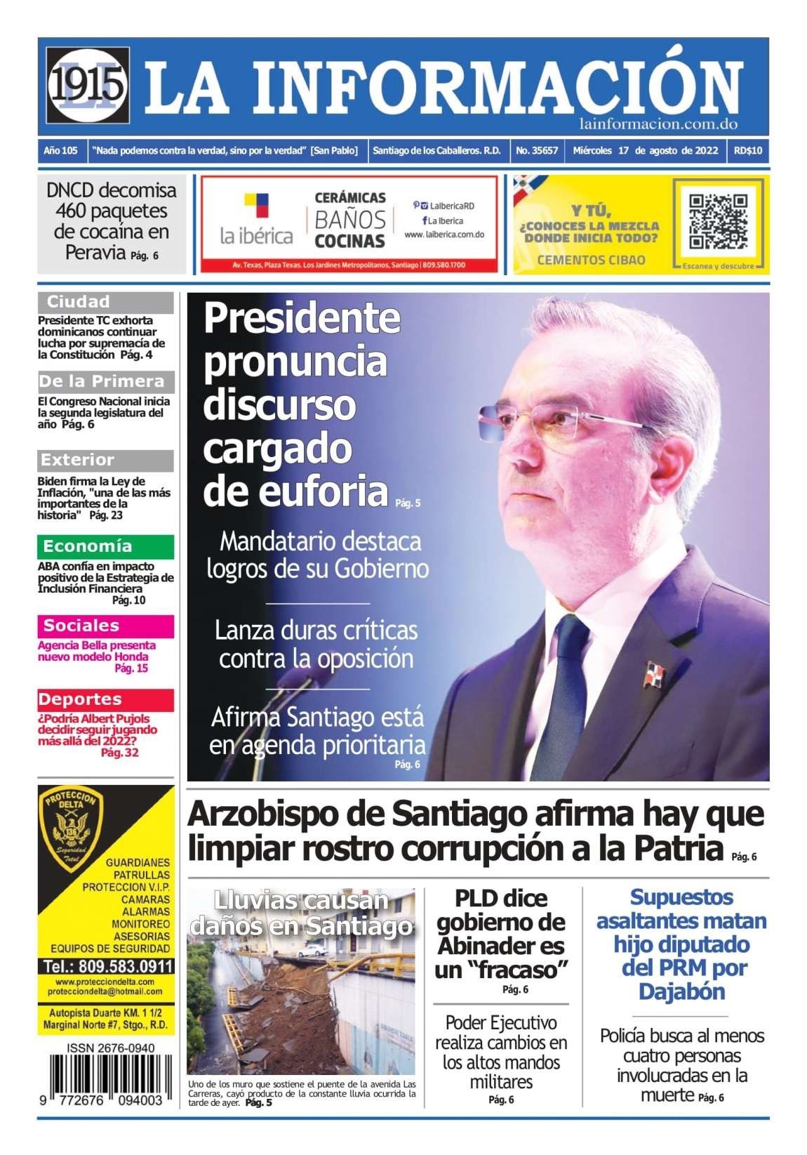 Portada Periódico La Información, Miércoles 17 Agosto, 2022