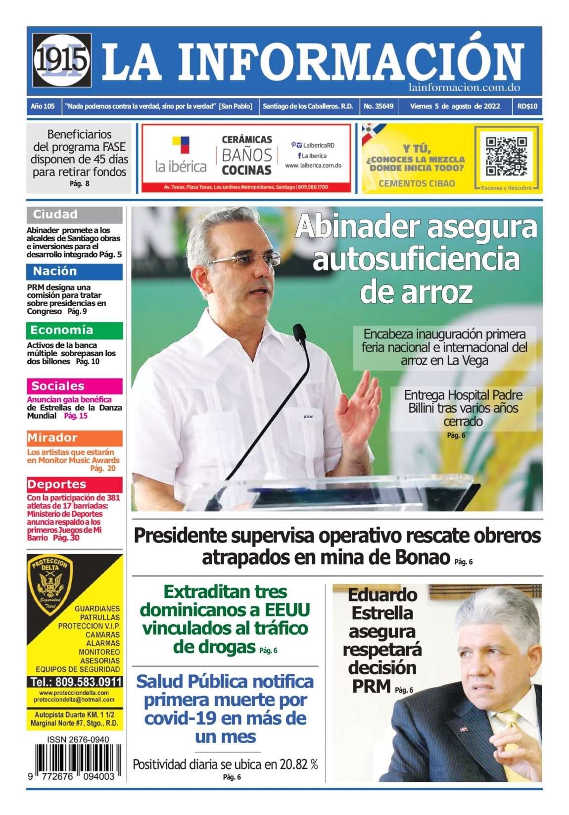 Portada Periódico La Información, Viernes 05 Agosto, 2022