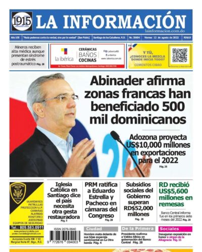 Portada Periódico La Información, Viernes 12 Agosto, 2022