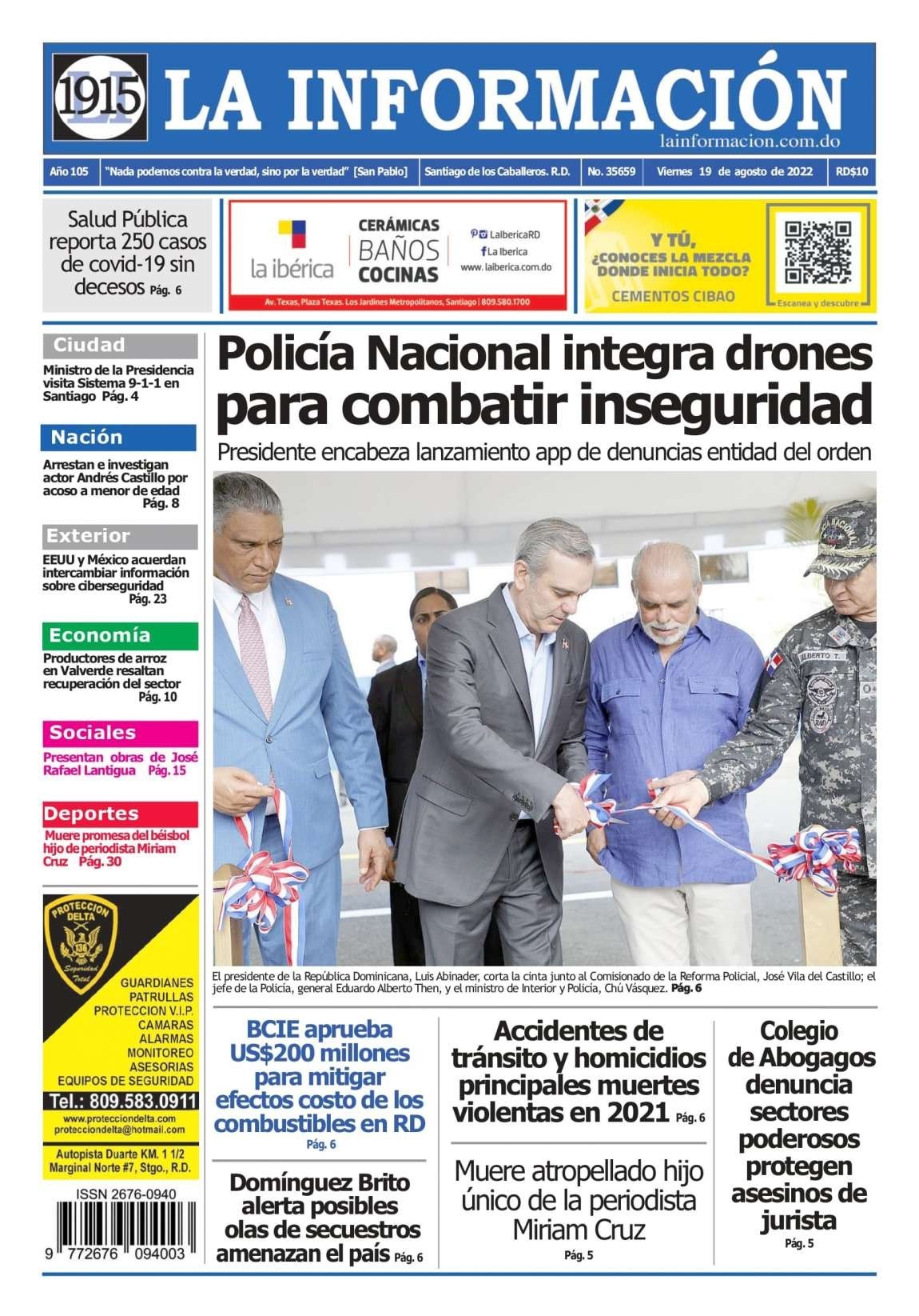 Portada Periódico La Información, Viernes 19 Agosto, 2022