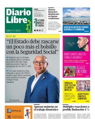 Portada Periódico Diario Libre, Lunes 05 Septiembre, 2022