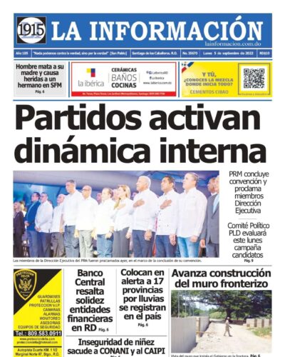 Portada Periódico La Información, Lunes 05 Septiembre, 2022