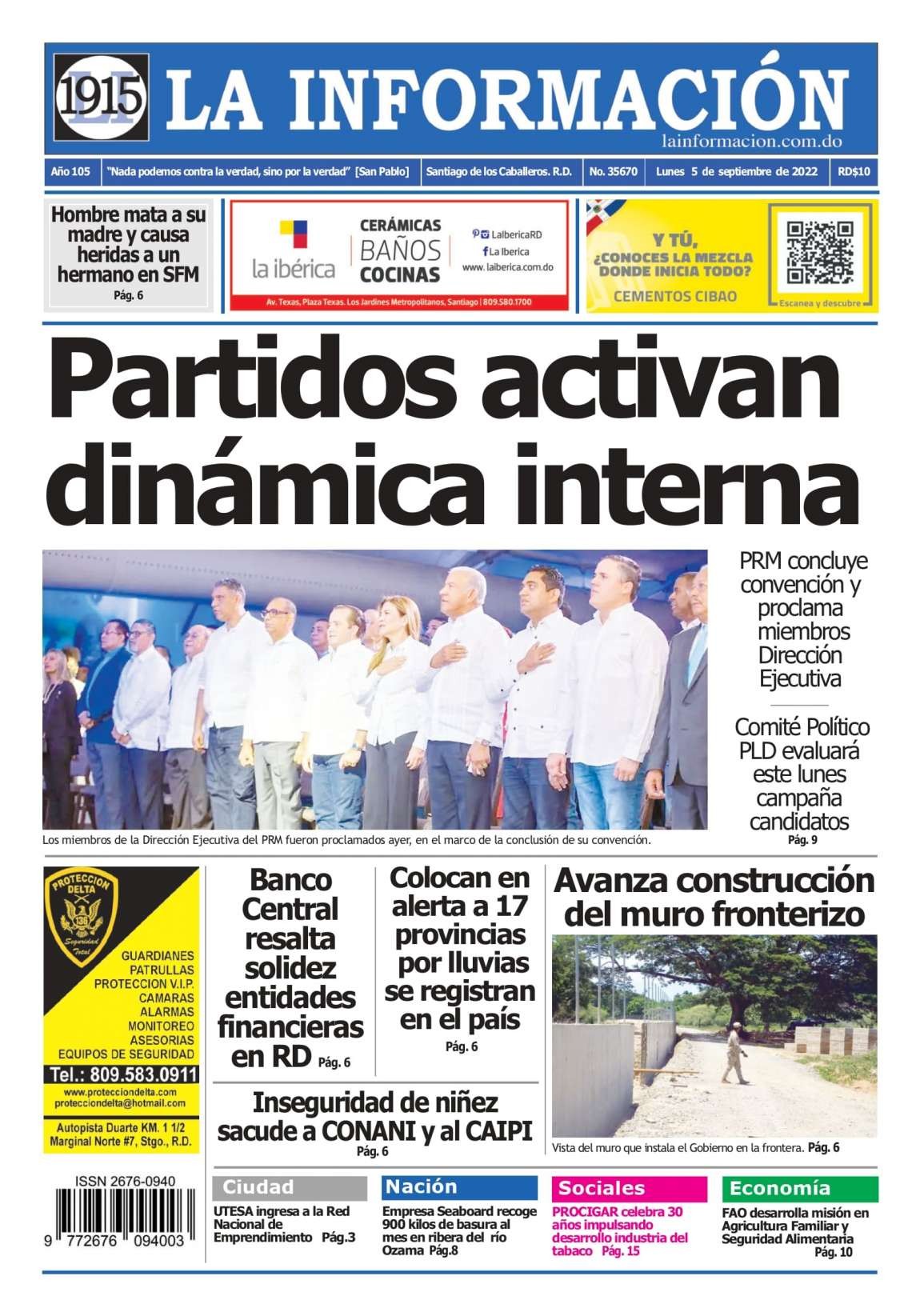 Portada Periódico La Información, Lunes 05 Septiembre, 2022