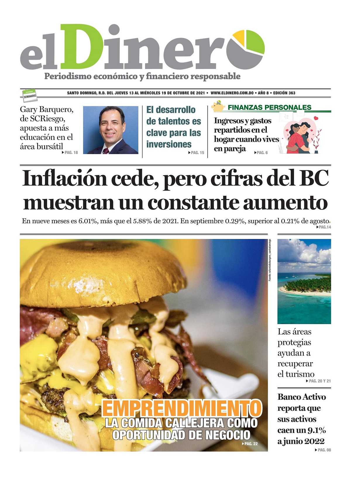 Portada Periódico El Dinero, Jueves 13 Octubre, 2022