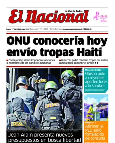 Portada Periódico El Nacional, Lunes 17 Octubre, 2022
