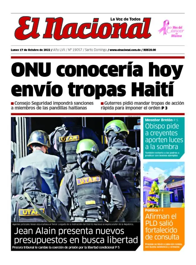 Portada Periódico El Nacional, Lunes 17 Octubre, 2022