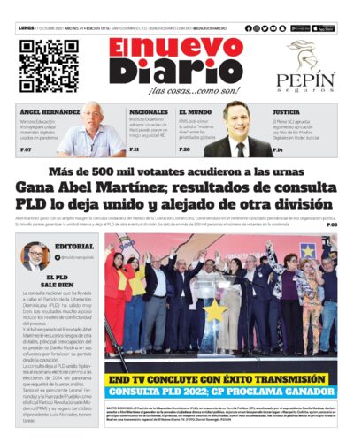 Portada Periódico El Nuevo Diario, Lunes 17 Octubre, 2022