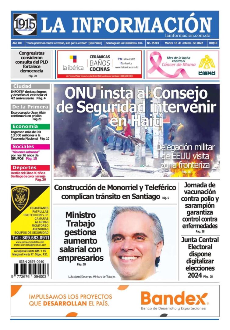 Portada Periódico La Información, Martes 18 Octubre, 2022