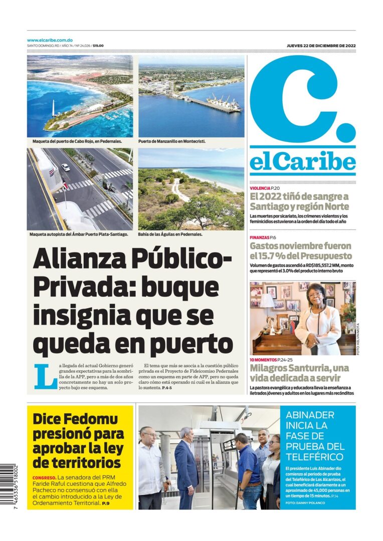 Portada Periódico El Caribe, Jueves 22 Diciembre, 2022