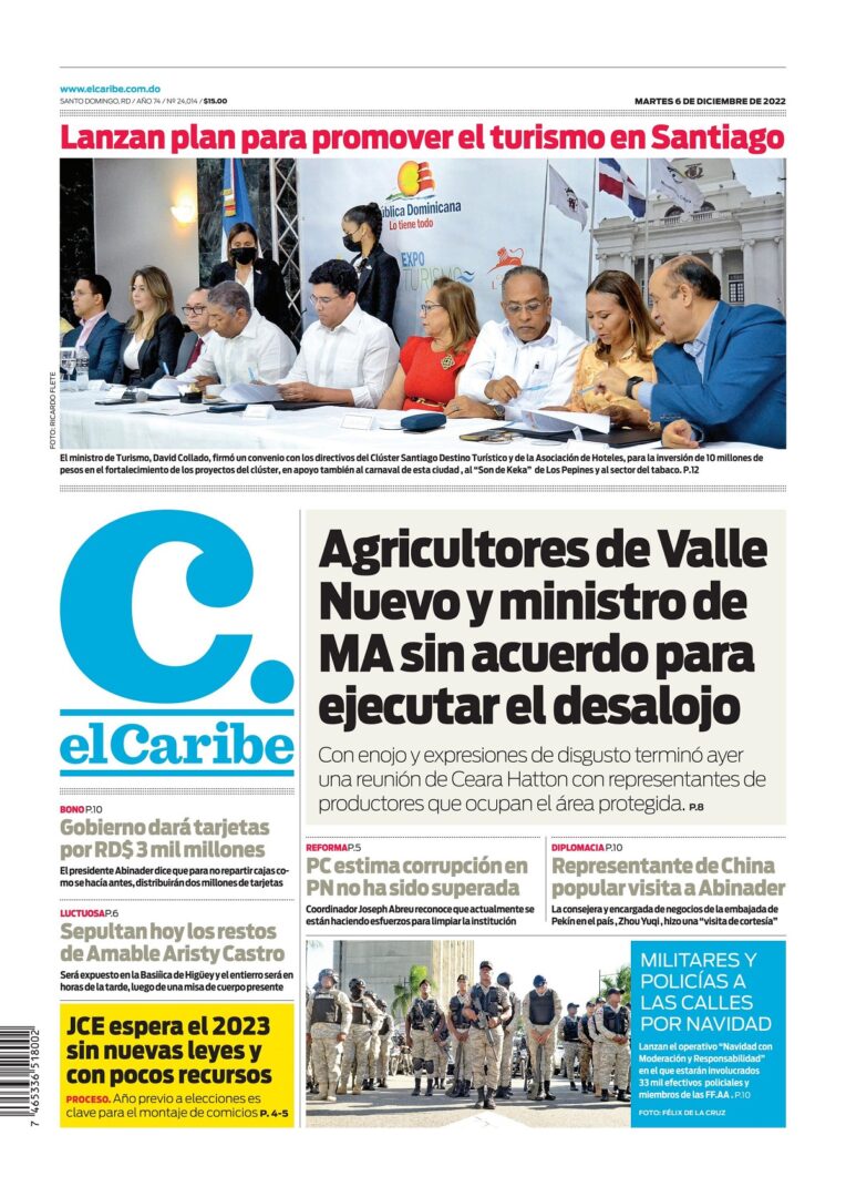 Portada Periódico El Caribe, Miércoles 07 Diciembre, 2022