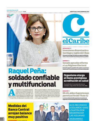 Portada Periódico El Caribe, Miércoles 21 Diciembre, 2022