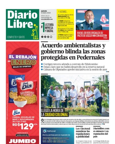 Portada Periódico Diario Libre, Jueves 12 Enero, 2023